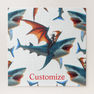 Man-Bat Riding Scary Shark Thunder_Cove Jigsaw Puzzle