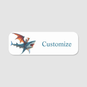 Man-Bat Riding Scary Shark Thunder_Cove Name Tag