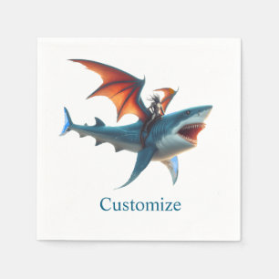 Man-Bat Riding Scary Shark Thunder_Cove Napkin