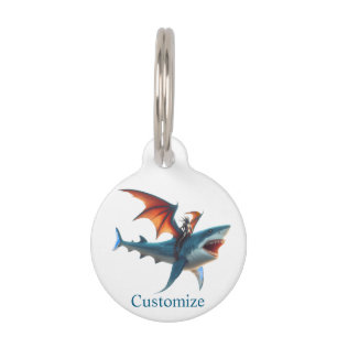 Man-Bat Riding Scary Shark Thunder_Cove Pet Tag