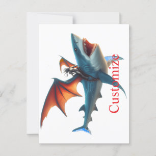 Man-Bat Riding Scary Shark Thunder_Cove Postcard