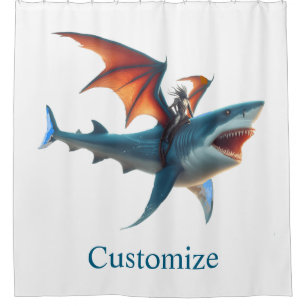 Man-Bat Riding Scary Shark Thunder_Cove Shower Curtain