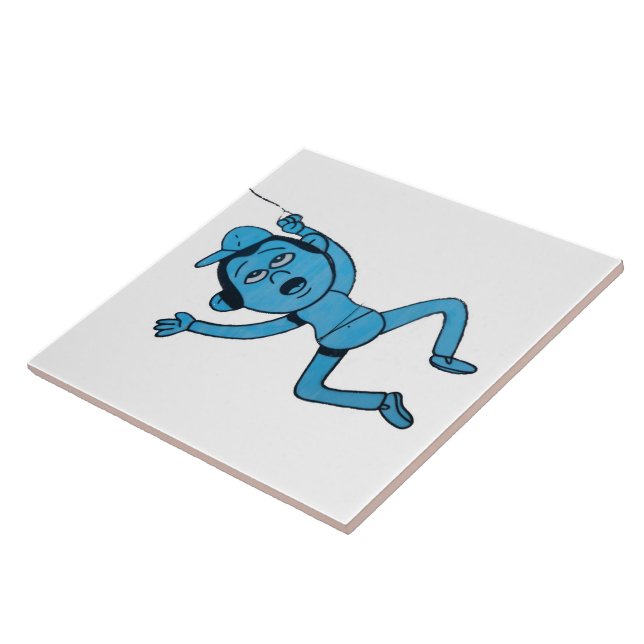 Man being taken for walk by Dog. Ceramic Tile (Side)