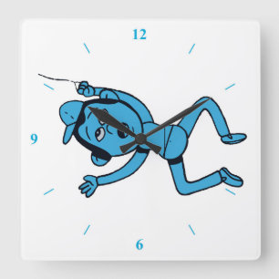 Man being taken for walk by dog. square wall clock