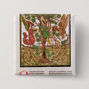 Man between vice and virtue 15 cm square badge