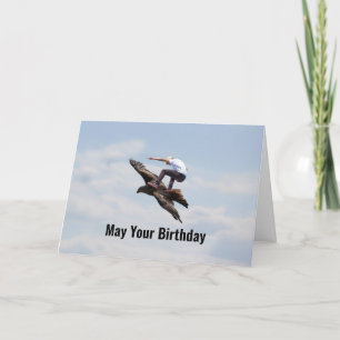 Man Bird Surfing Birthday Card