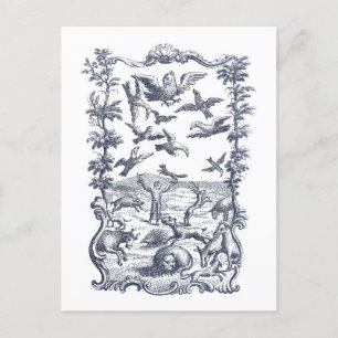 Man, Birds, and Other Animals 1776 Etching Postcard