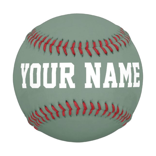 Man Birthday gift idea custom name text sage green Baseball (Front)