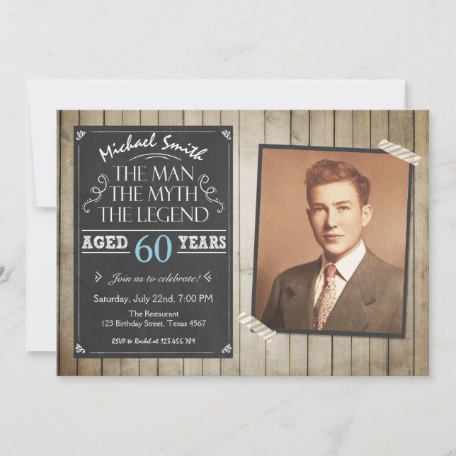 Man Birthday invitation Chalkboard Rustic Adult (Front)
