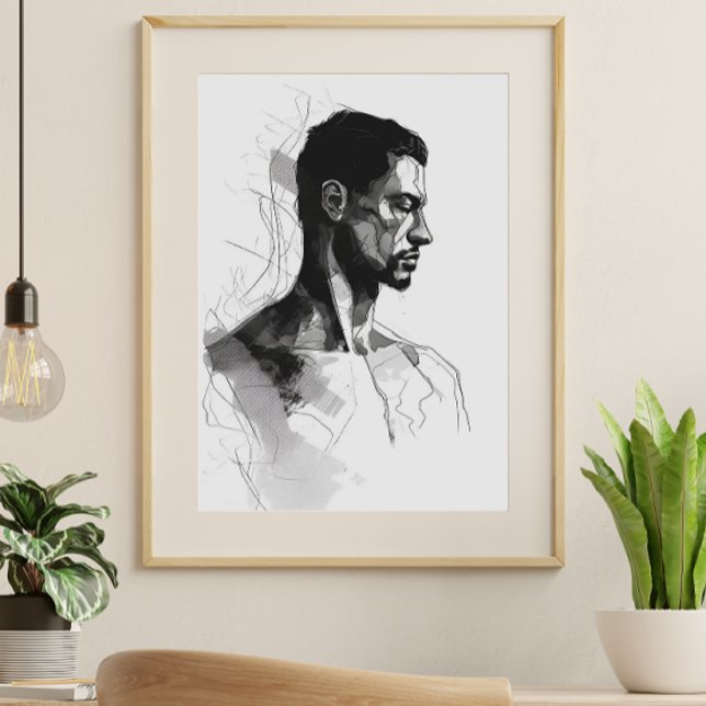 Man Black and White Line Art  Poster (Creator Uploaded)