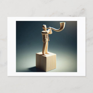 Man Blows Shofar Appears to Be Carved Out of Wood, Postcard