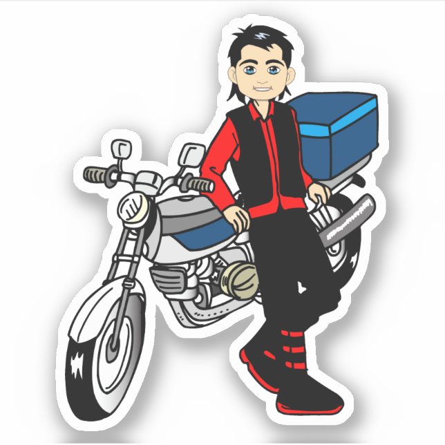 Man Boy motorcycle rider Biker cartoon art (Front)