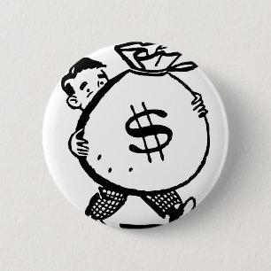 Man Carrying Money Bag Dollar Sign 6 Cm Round Badge