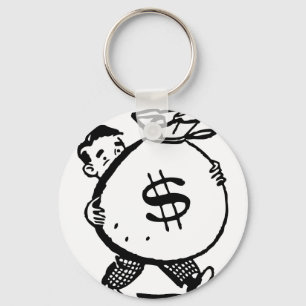 Man Carrying Money Bag Dollar Sign Key Ring
