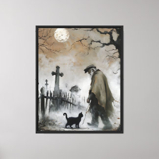 Man & Cat in Cemetery Canvas Print