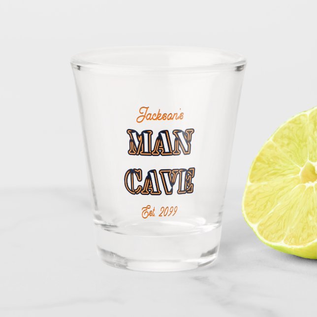 Man Cave Burned Text Effect Shot Glass Drinkware (Front)