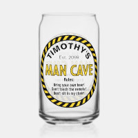 Man Cave Caution Tape Beer Can Glass