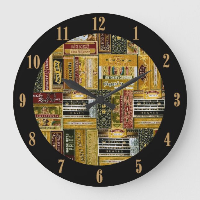 Man Cave Cigar Boxes Pattern Large Clock (Front)