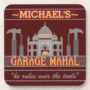 Man Cave Funny Garage Mahal Red Custom Name Coaster