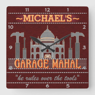 Man Cave Funny Garage Mahal Tools   Custom Name V2 Square Wall Clock
