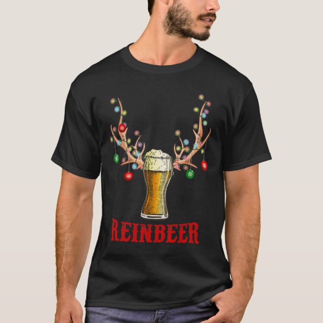 Man Cave Reinbeer Christmas Gift For Beer Lovers T-Shirt (Front)