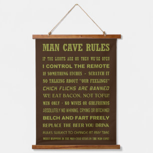 MAN CAVE RULES HANGING TAPESTRY