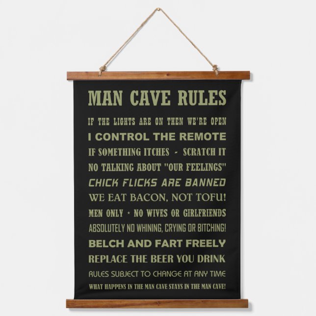 MAN CAVE RULES HANGING TAPESTRY (Front)