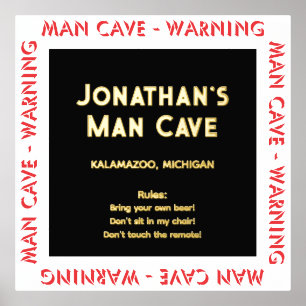Man Cave Sign Warning w Rules Foil Text