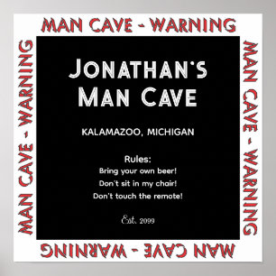 Man Cave Sign Warning w Rules Poster