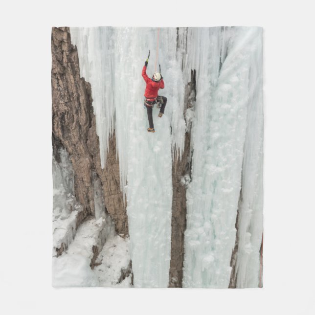 Man climbing ice, Colorado Fleece Blanket (Front)