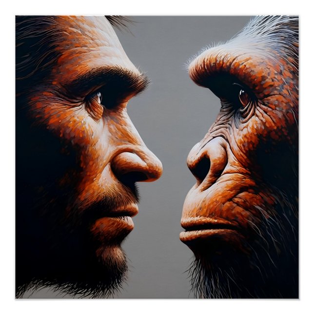  man confronting his evolutionary origin poster (Front)