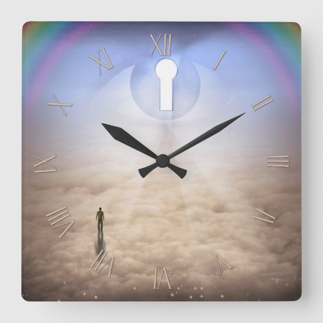 Man confronts his fate square wall clock (Front)