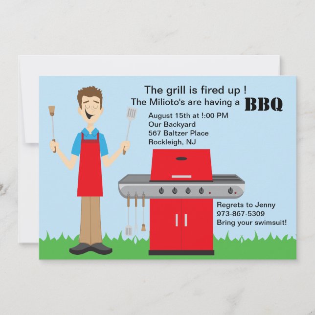 Man Cooking on the Grill Barbecue Invitation (Front)