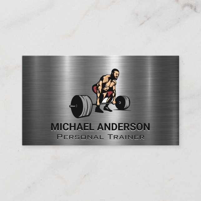 Man Deadlifting Weights | Metallic Background Loyalty Card (Front)