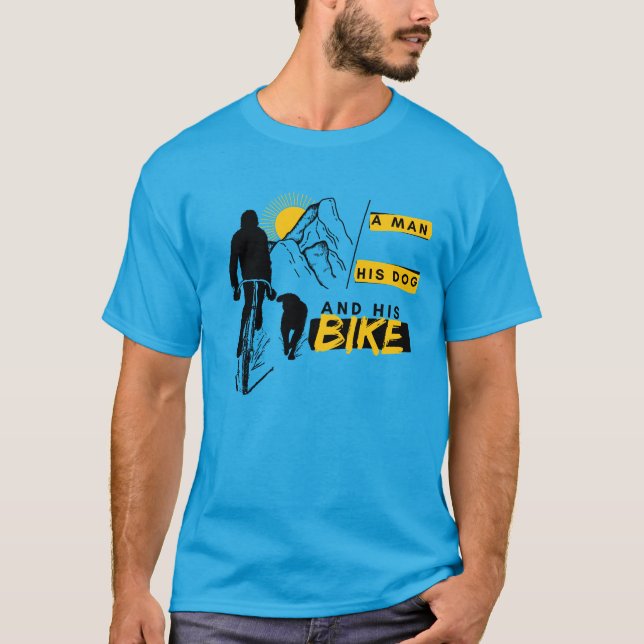 Man Dog And Bike in Mountains Outdoors  T-Shirt (Front)
