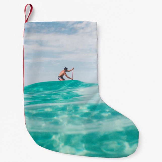 Man doing surfing small christmas stocking (Front)