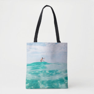 Man doing surfing tote bag
