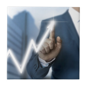 Man draws stock price touchscreen concept ceramic tile