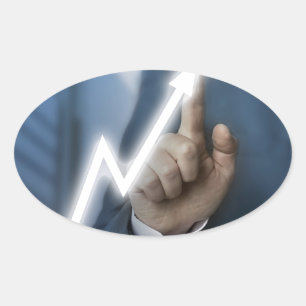 Man draws stock price touchscreen concept oval sticker