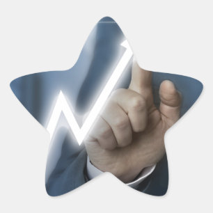 Man draws stock price touchscreen concept star sticker