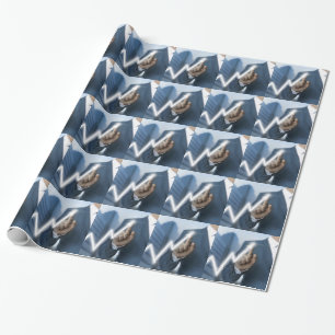 Man draws stock price touchscreen concept wrapping paper