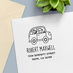 Man Driving a Car with a Dog Address Self-inking Stamp