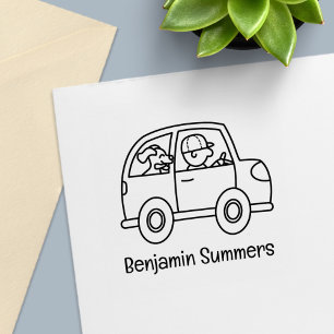 Man Driving Car with Dog Custom Name Self-inking Stamp
