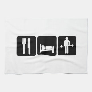 Man Eat Sleep Lift Weights Tea Towel