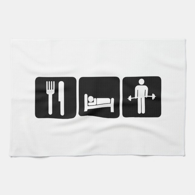 Man Eat Sleep Lift Weights Tea Towel (Horizontal)