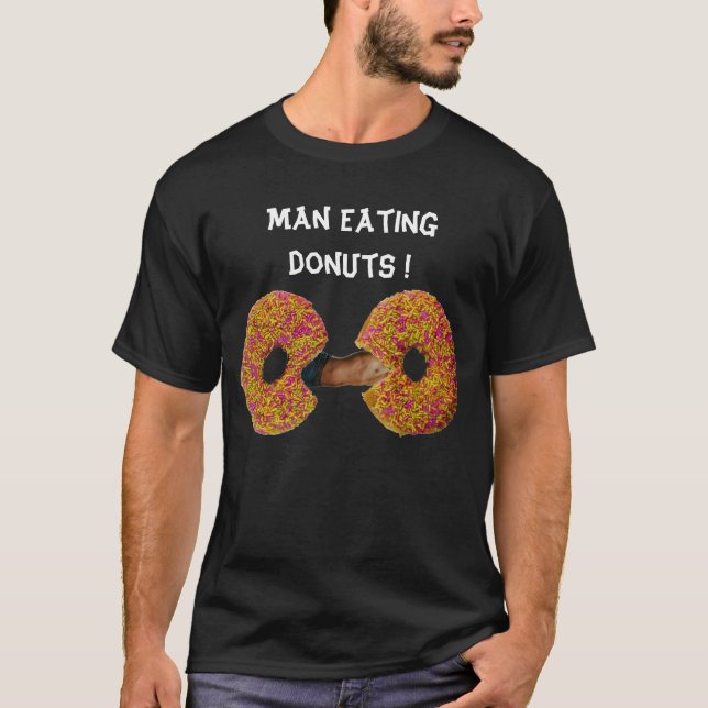 Man Eating Doughnuts T-Shirt (Front)