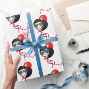 Man Face Birthday Balloons Wrapping Paper