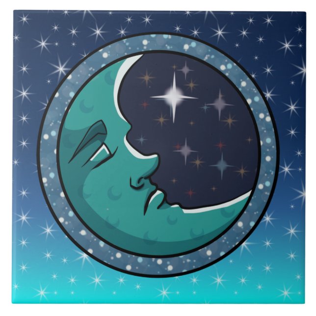 Man Face In Moon Ceramic Tile (Front)