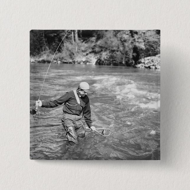 Man Fishing 15 Cm Square Badge (Front)