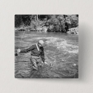 Man Fishing 15 Cm Square Badge